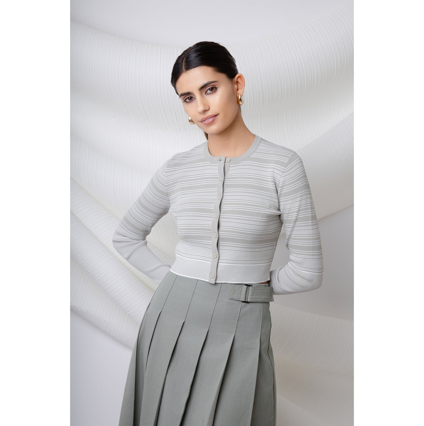 Box Pleated Wrap Skirt with Buckle