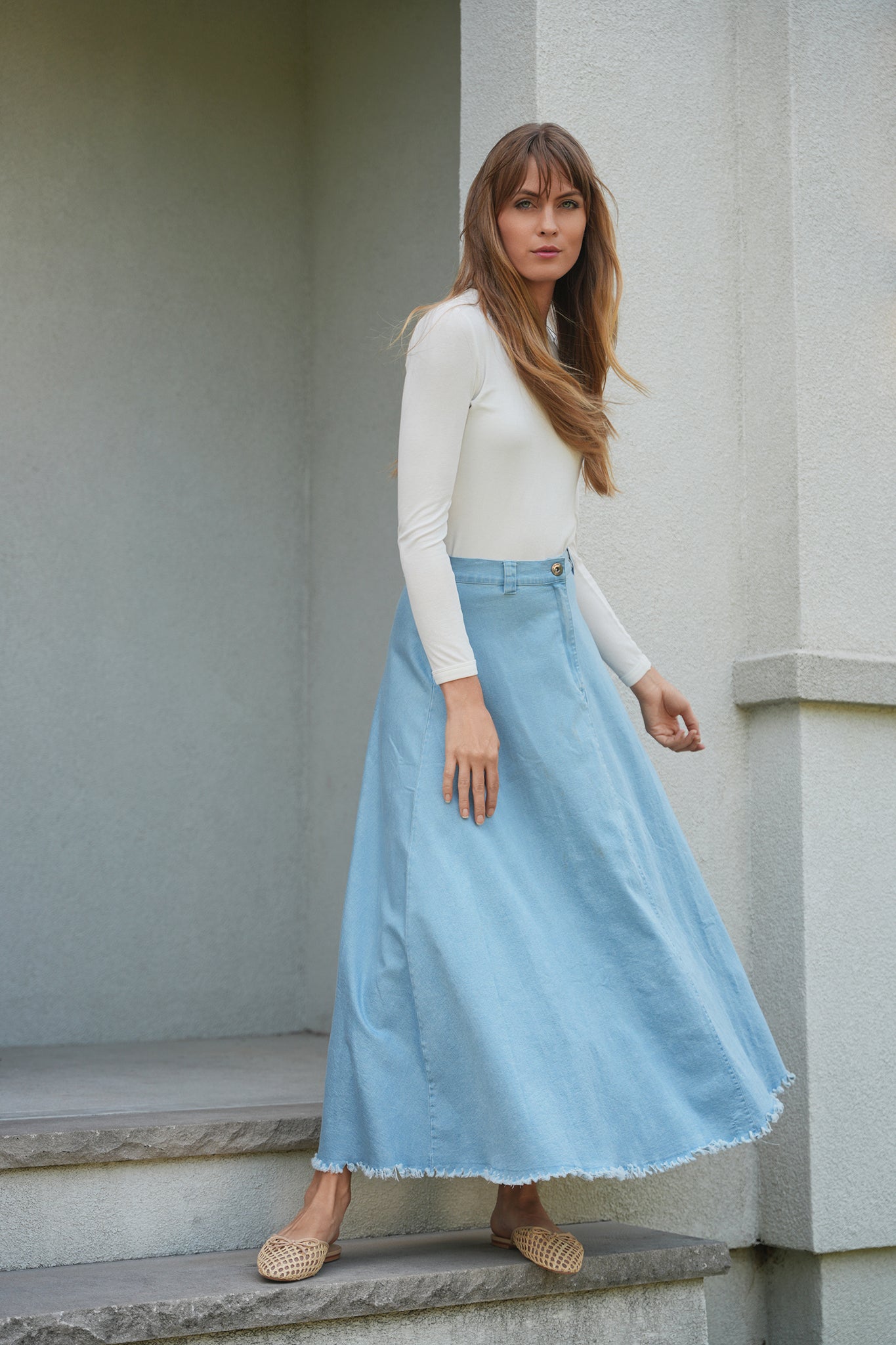 Paperbag Denim Skirt