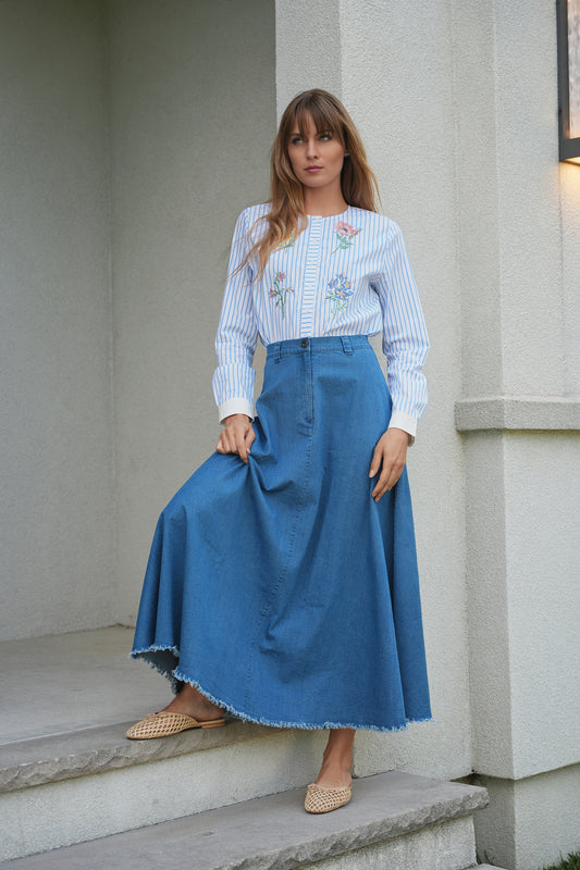 Paperbag Denim Skirt