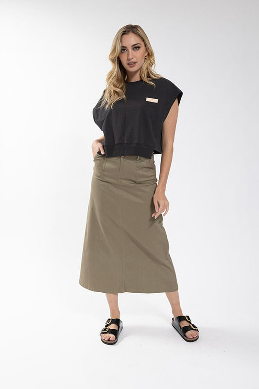 Stretch Twill Skirt with Pockets