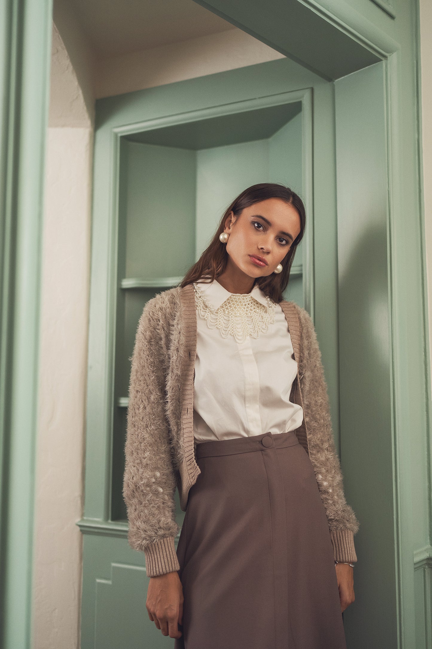 Flared Button Wool Skirt