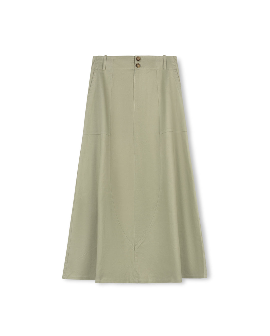 Stretch Twill Skirt with Center Buttons