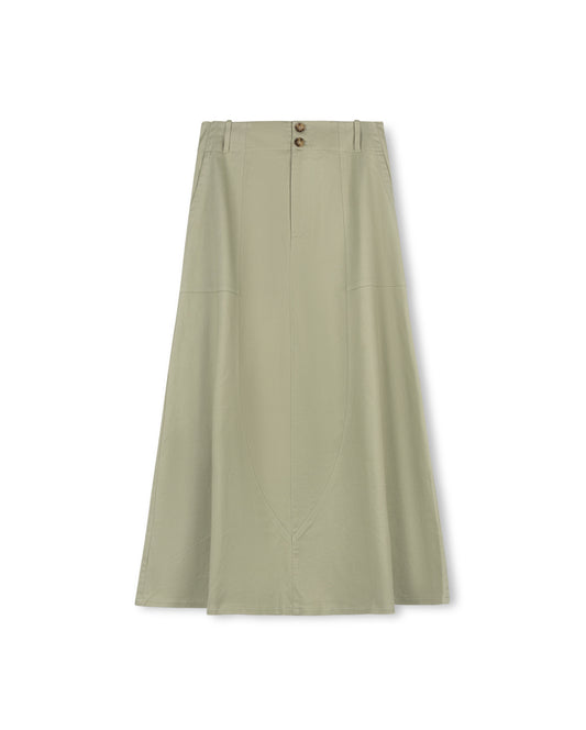 Stretch Twill Skirt with Center Buttons