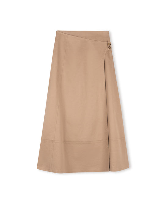 Button Wrap Skirt with Detailed Stitching