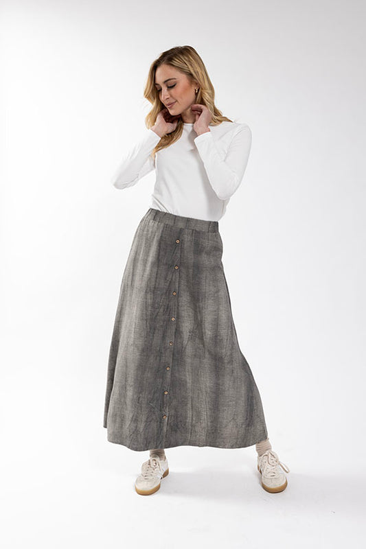 Washed Linen Skirt with Buttons