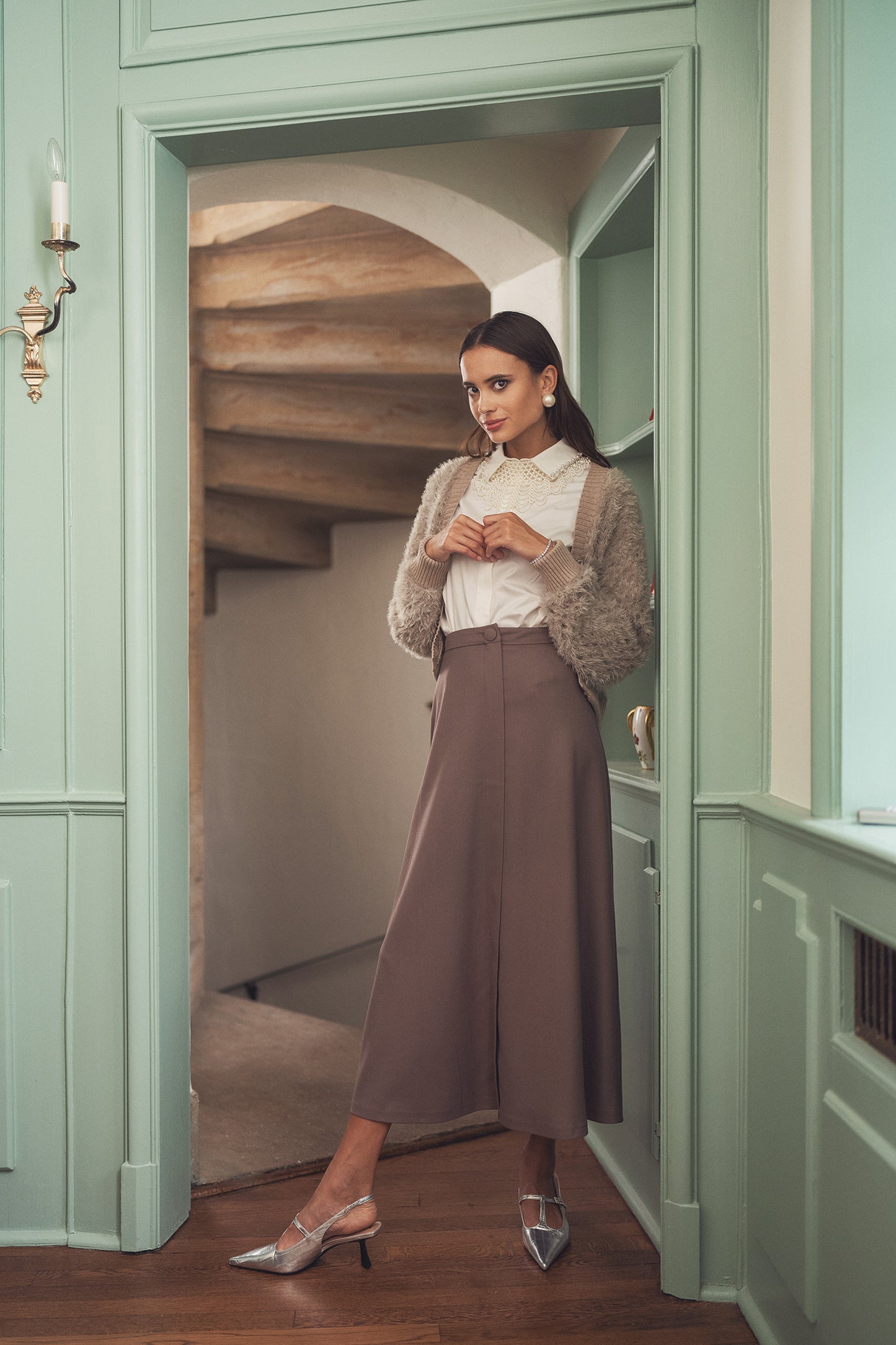 Flared Button Wool Skirt