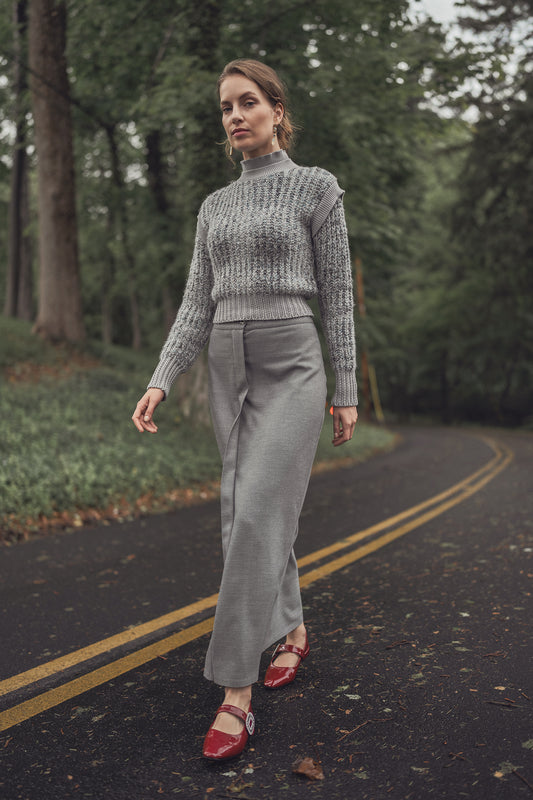 Flared Button Wool Skirt