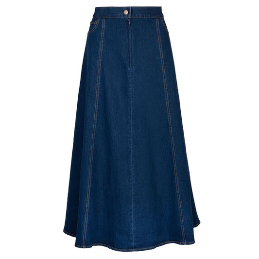 Denim Topstitch Skirt with Pockets