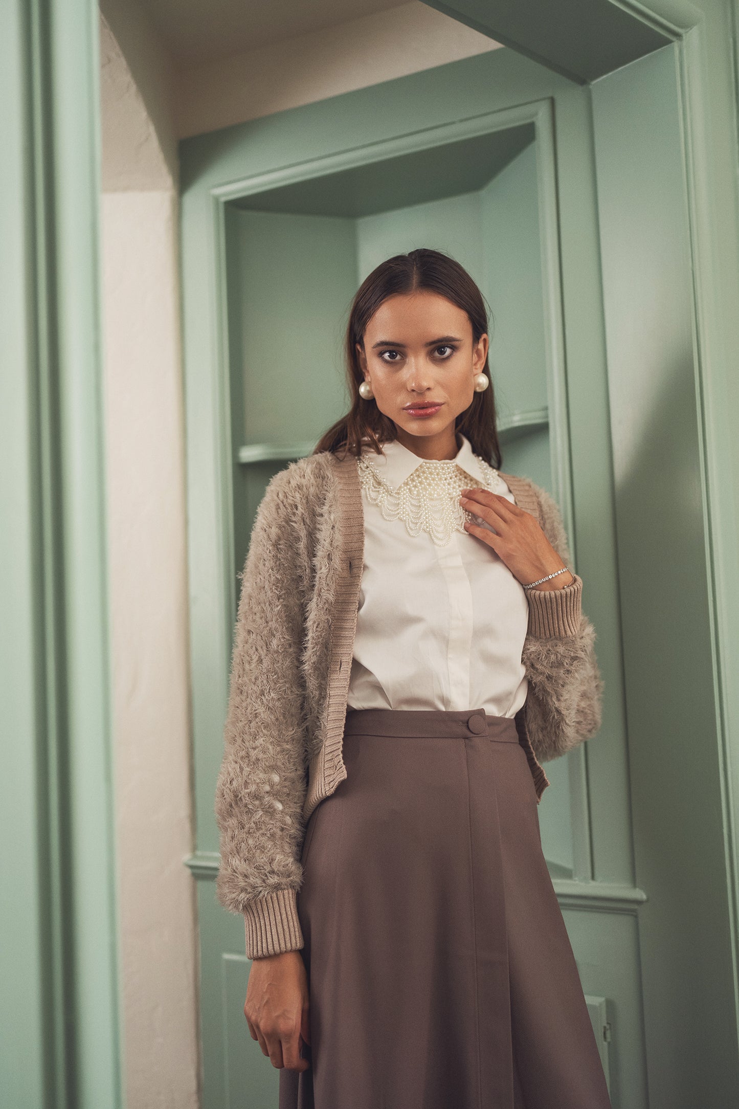 Flared Button Wool Skirt