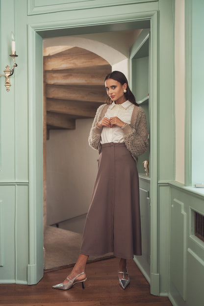 Flared Button Wool Skirt